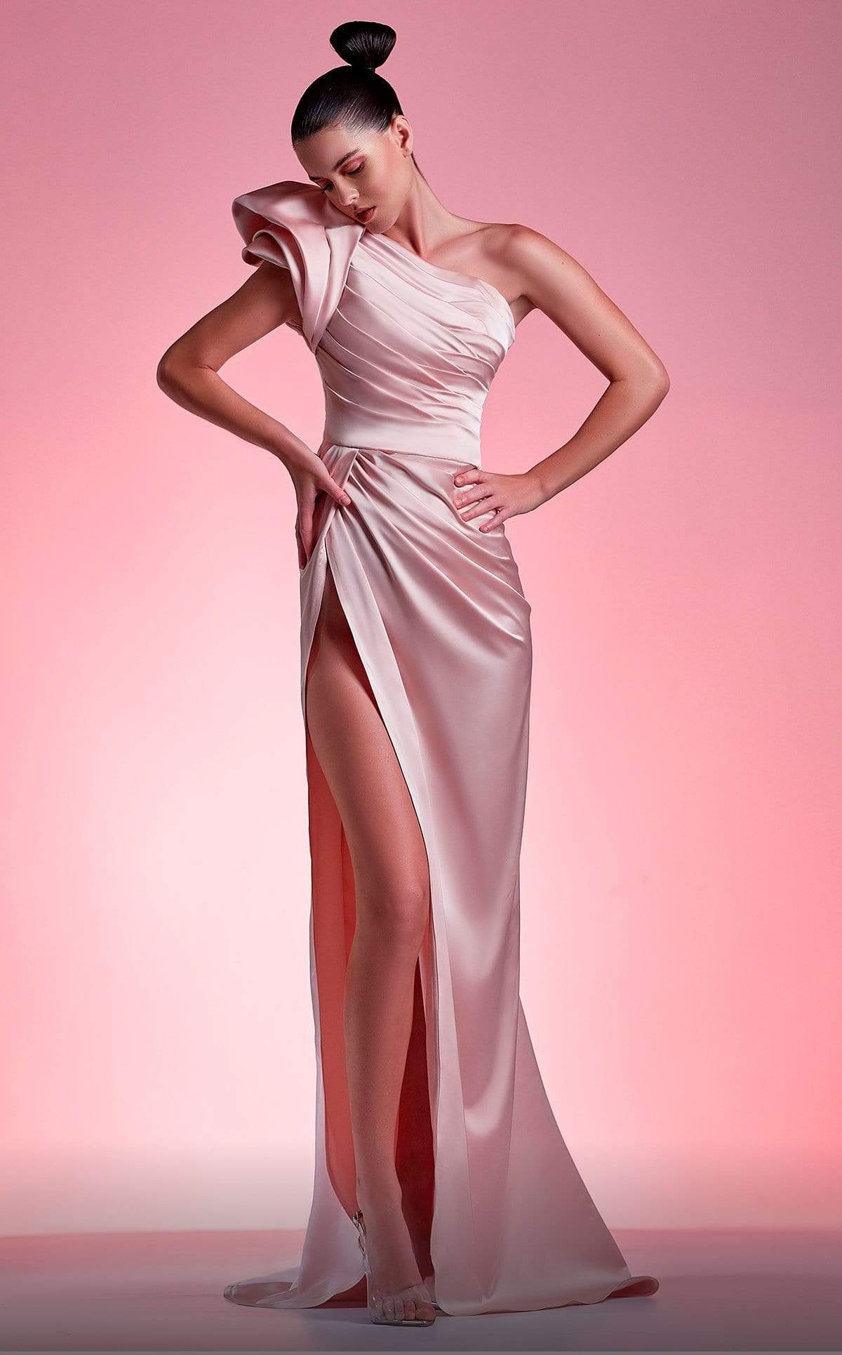 Image of MNM Couture - G1217 Rosette Cap Sleeve High Slit Mermaid Gown