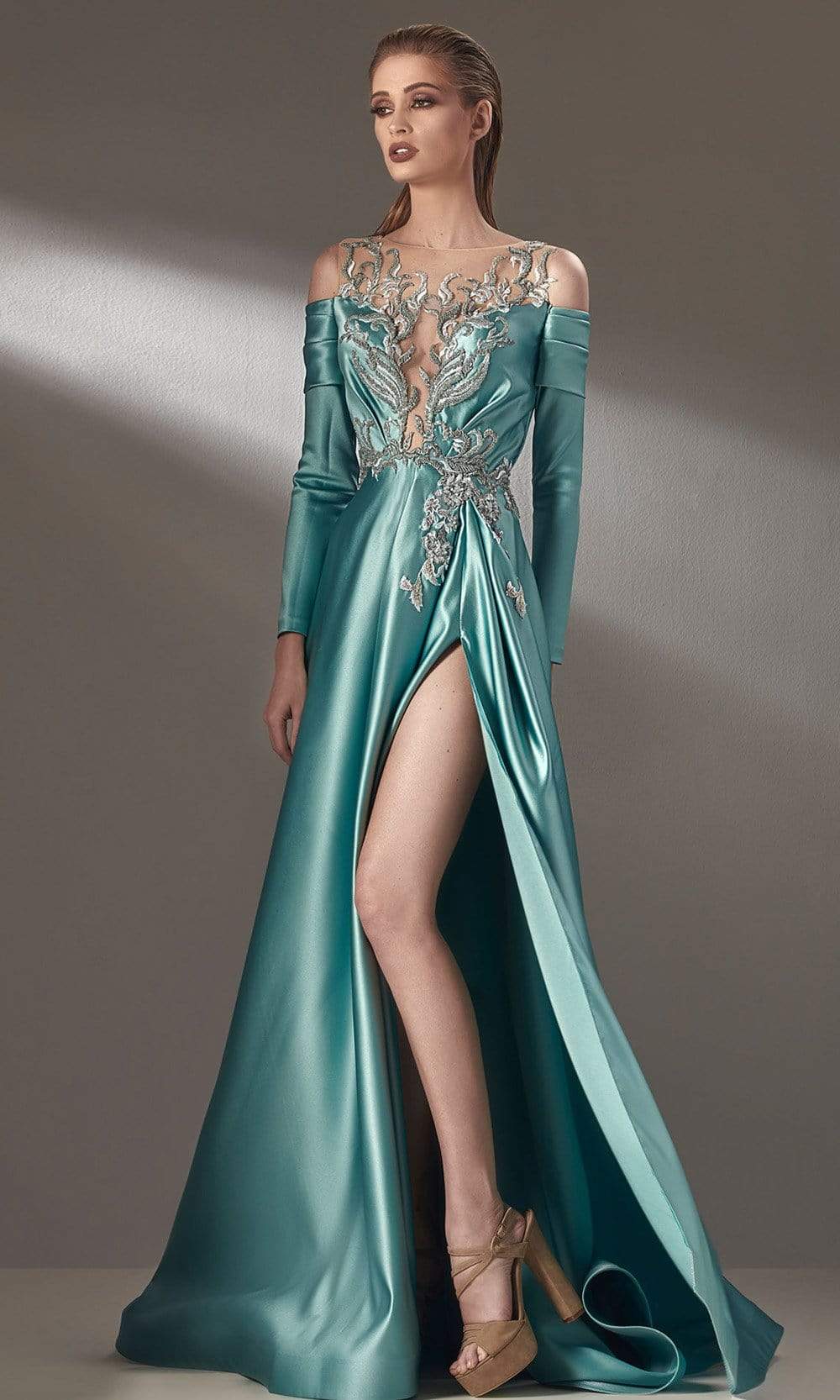 Image of MNM Couture - K3886 Illusion Bateau A-Line Evening Dress