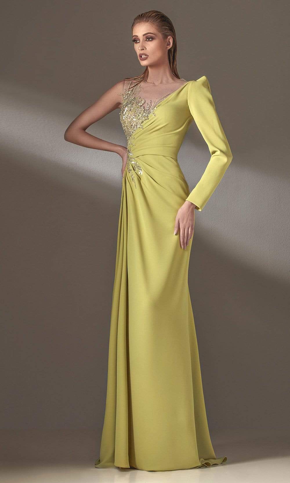 Image of MNM Couture - K3908 Illusion Jewel A-Line Evening Dress
