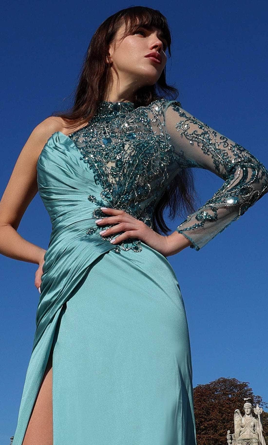 Image of MNM Couture K4017 - One-Shoulder Embellished Bodice Evening Gown