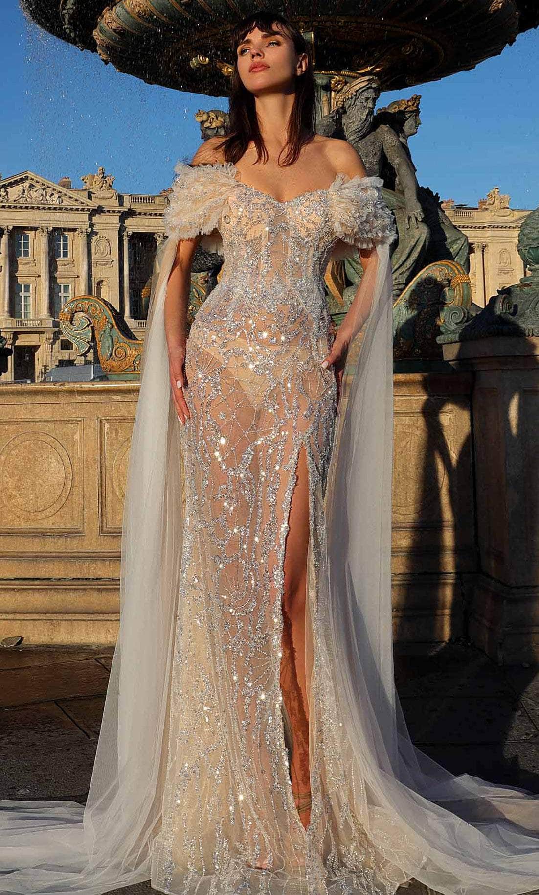 Image of MNM Couture K4034 - Off Shoulder Beaded Evening Gown