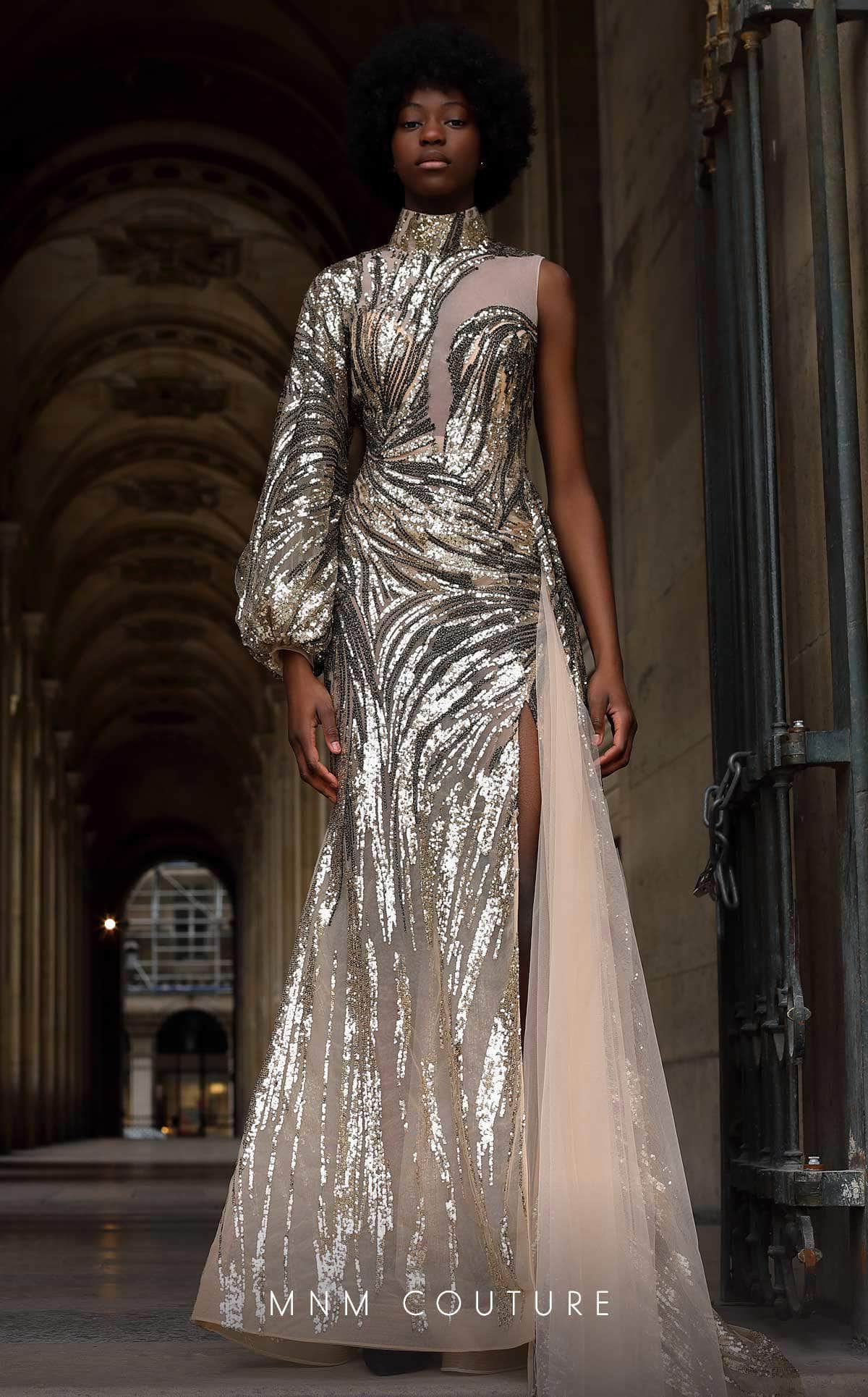 Image of MNM Couture K4066 - Embellished Sheer High Neckline Gown