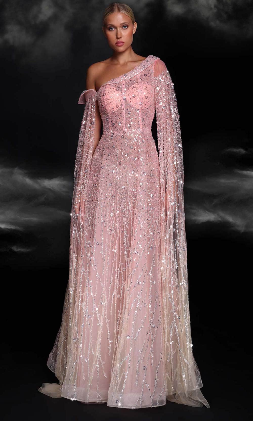 Image of MNM Couture K4107 - Asymmetric Sequin Evening Gown