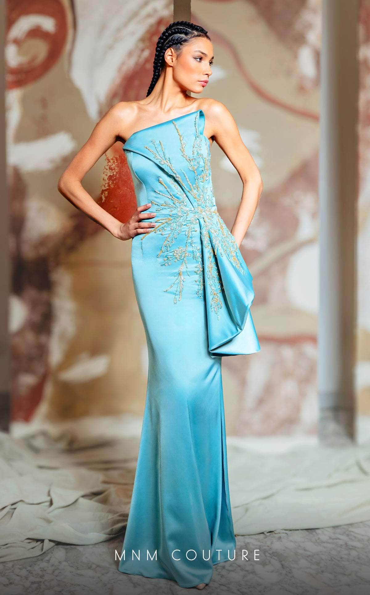 Image of MNM Couture K4172 - Strapless Asymmetric Neck Evening Gown
