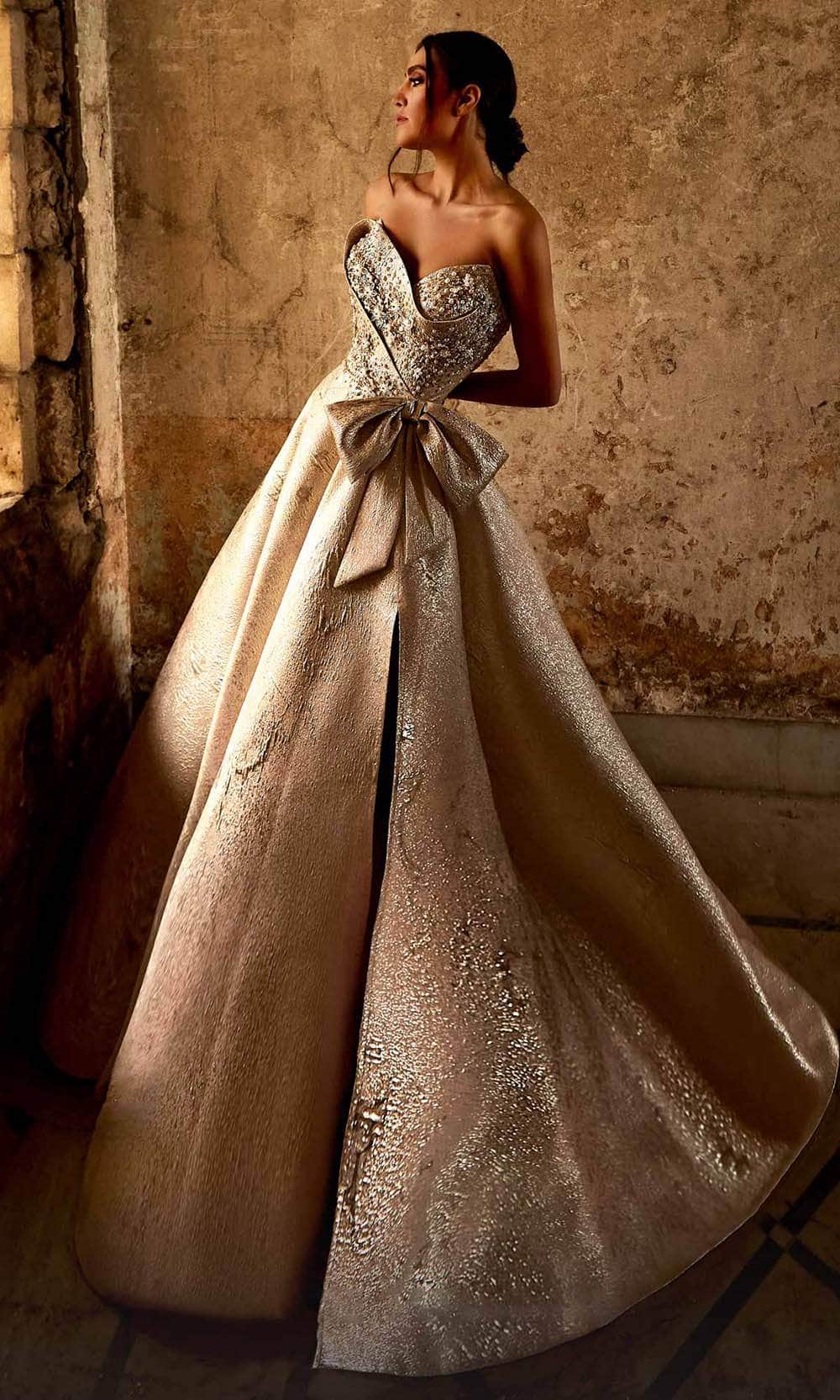 Image of MNM Couture M0082 - Bejeweled Metallic Ballgown
