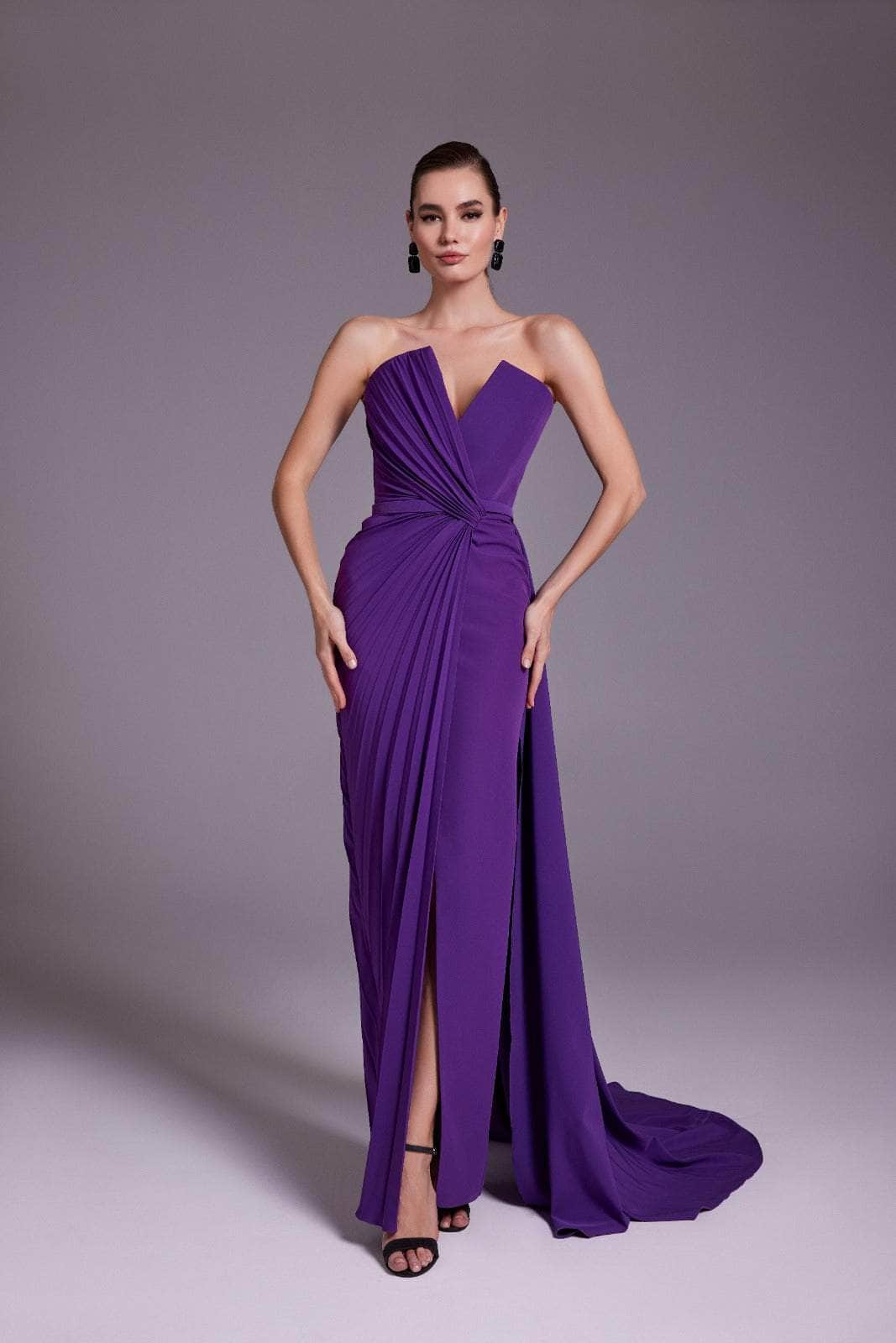 Image of MNM Couture N0532 - Strapless V-Neck Crepe Gown