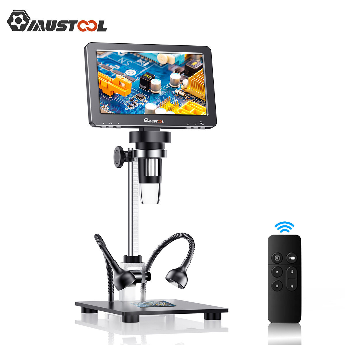 Image of MUSTOOL DM9 Pro HDMI-compatible Digital Microscope w/eflect cover 7'' IPS Screen Microscopes 1200X Entire Coin View 16MP