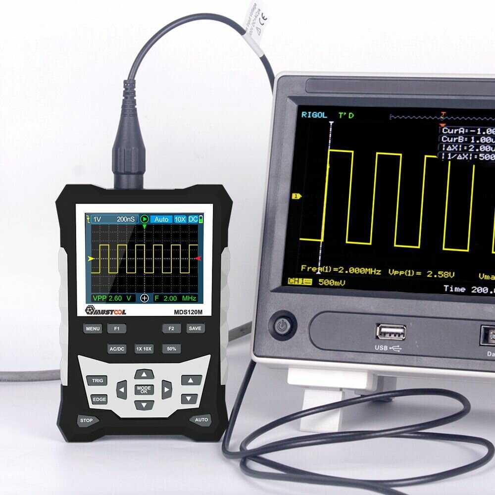 Image of MUSTOOL MDS120M Professional Digital Oscilloscope 120MHz Analog Bandwidth 500MS/s Sampling Rate 320x240 LCD Screen Suppo