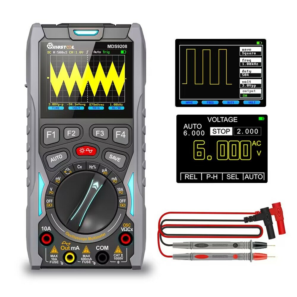 Image of MUSTOOL MDS9208 3In1 Oscilloscope Multimeter Signal Generator 12MHz 50Msps Portable High Storage Capacity Low Power Cons