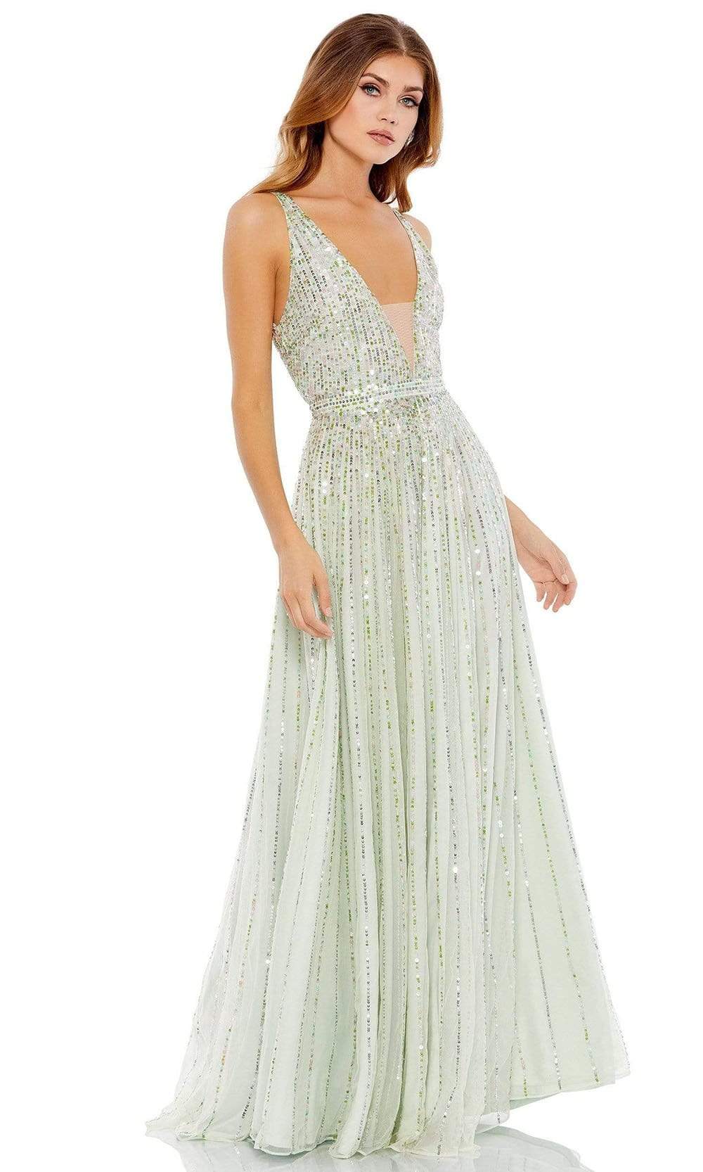 Image of Mac Duggal - 10700 Sequined Deep V-Neck Junior Prom A-Line Gown