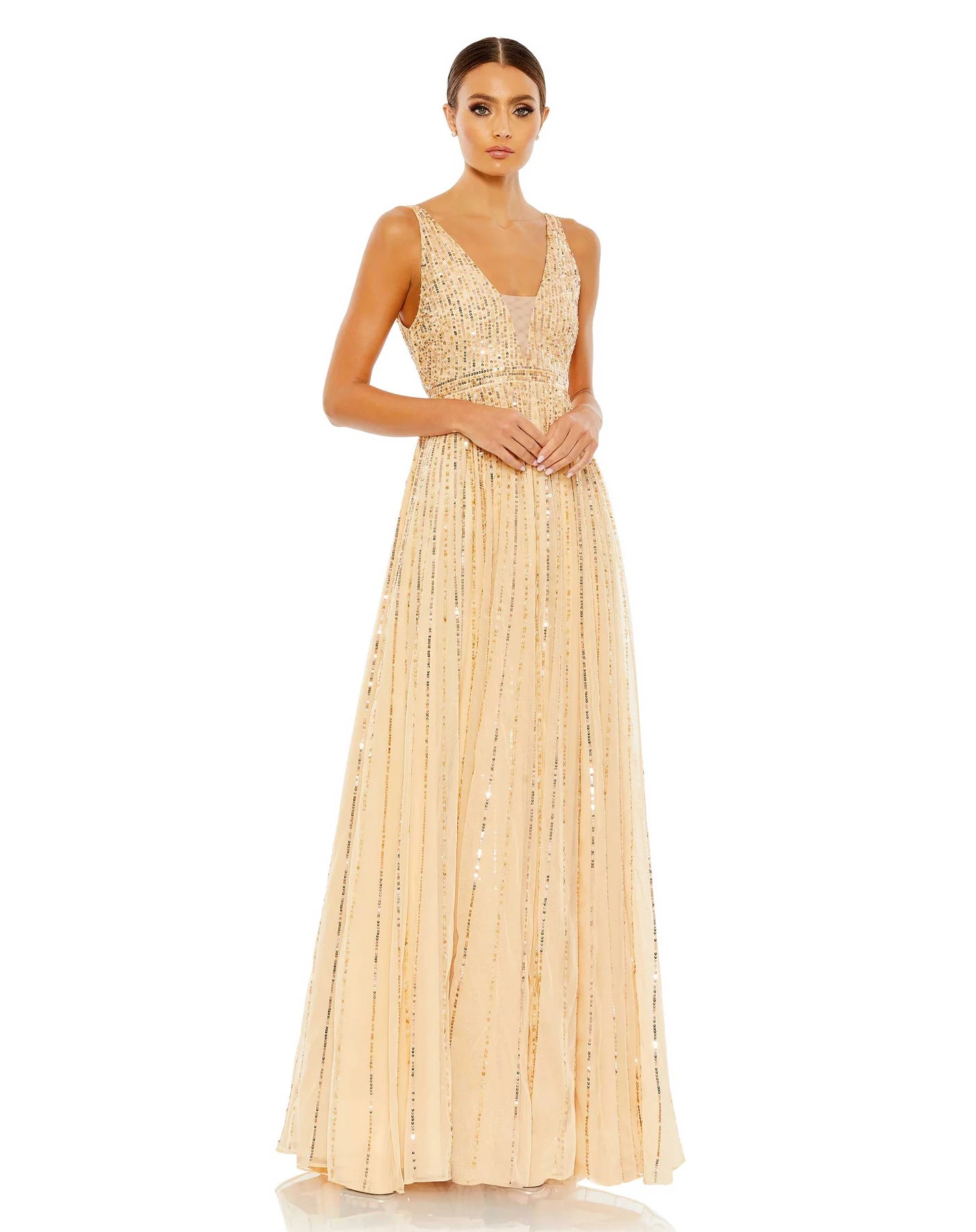 Image of Mac Duggal - 10700 Sequined V Neck A-Line Gown