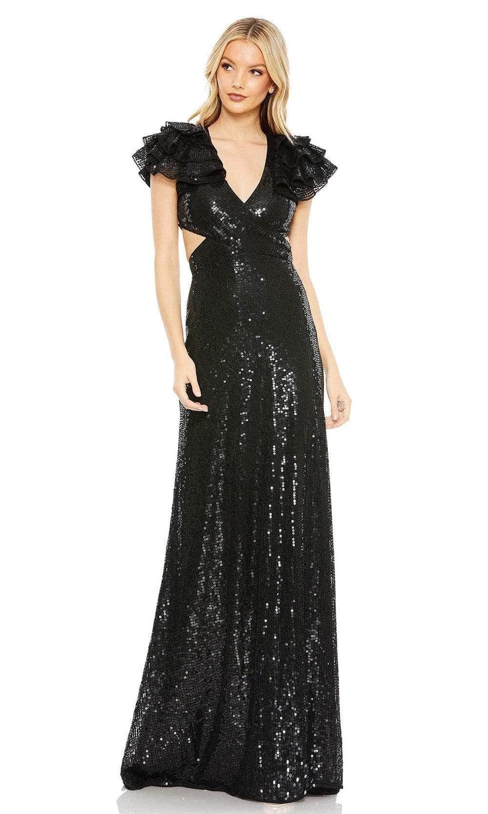 Image of Mac Duggal - 10829 Flutter Sleeve Cutout Sequined Gown