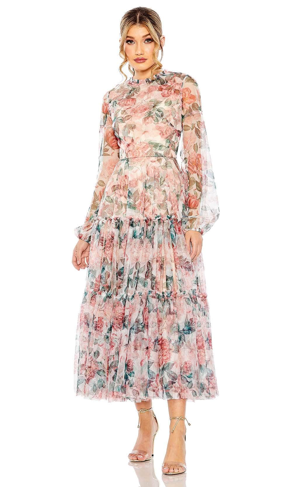 Image of Mac Duggal 11405 - Floral High Neck Cocktail Dress