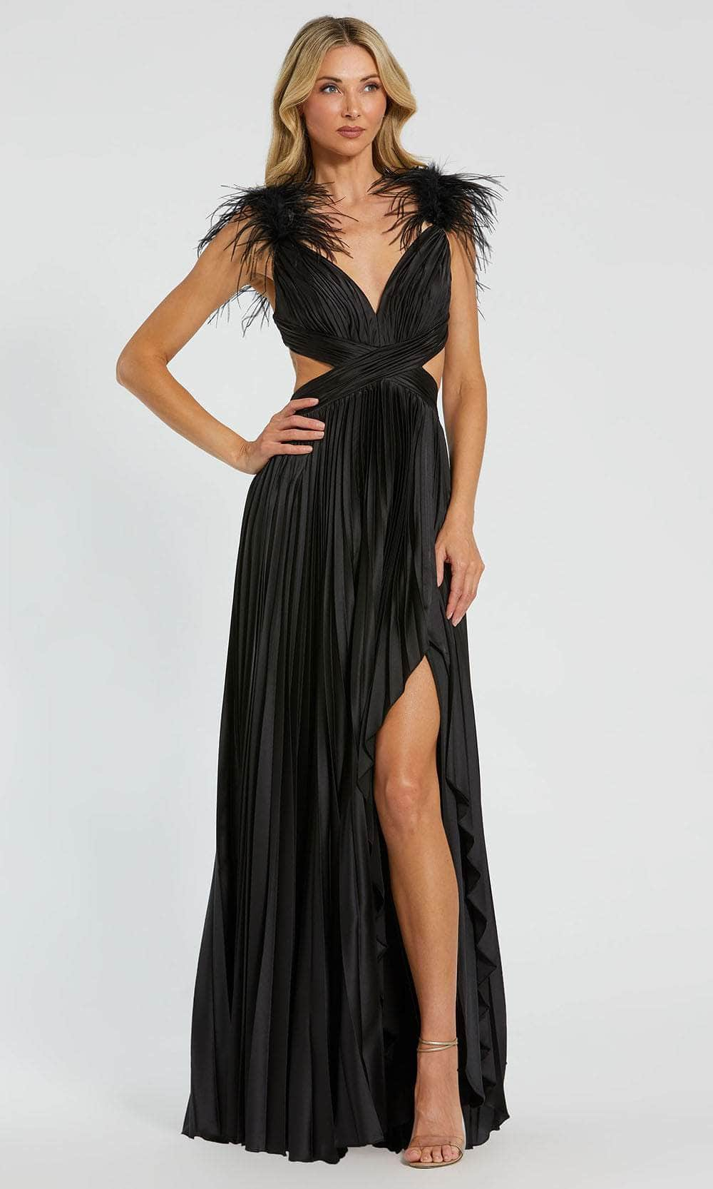 Image of Mac Duggal 116871 - Feather Detailed V-Neck Evening Dress