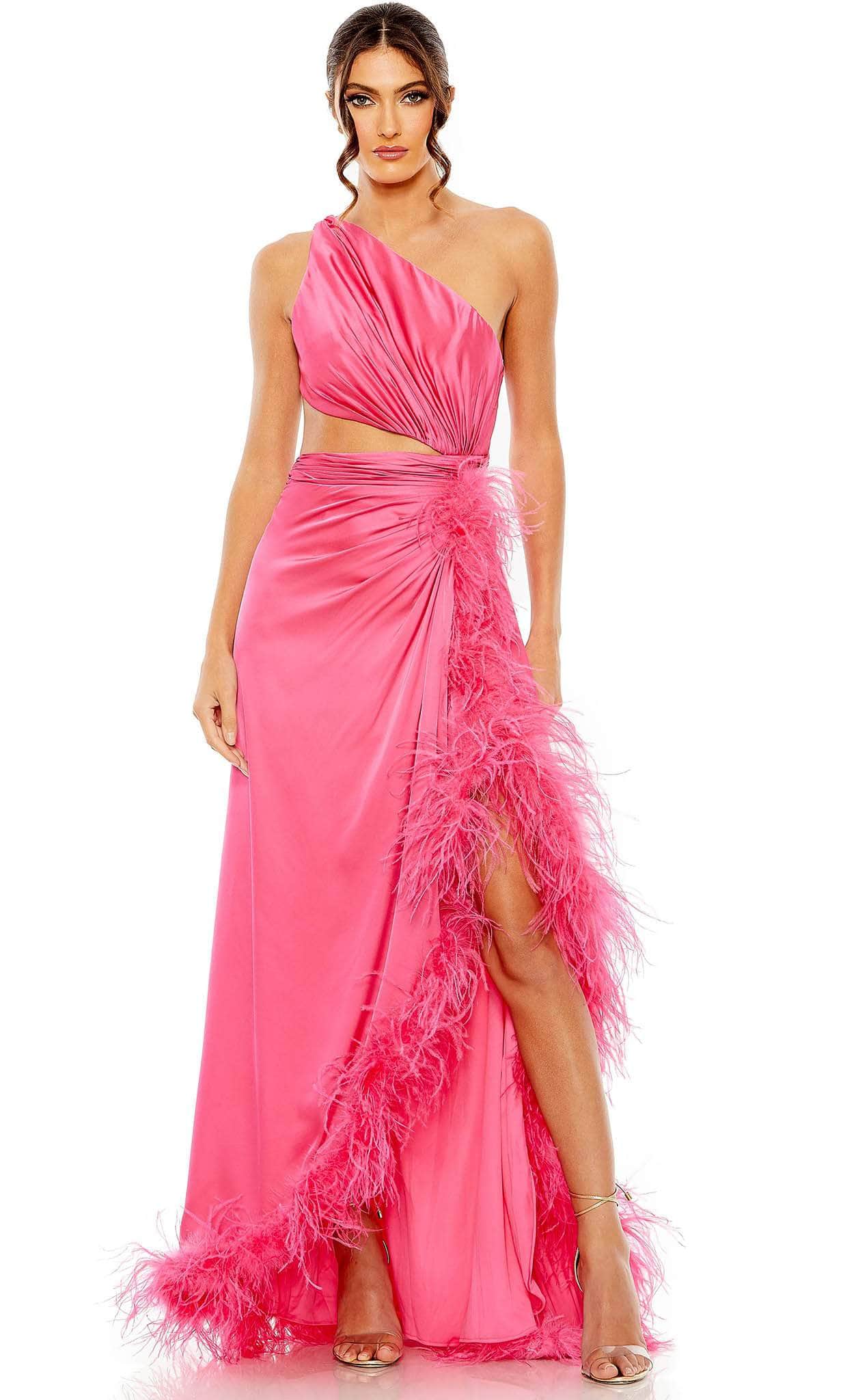 Image of Mac Duggal 11689 - One Sleeve Feather Detailed Prom Dress