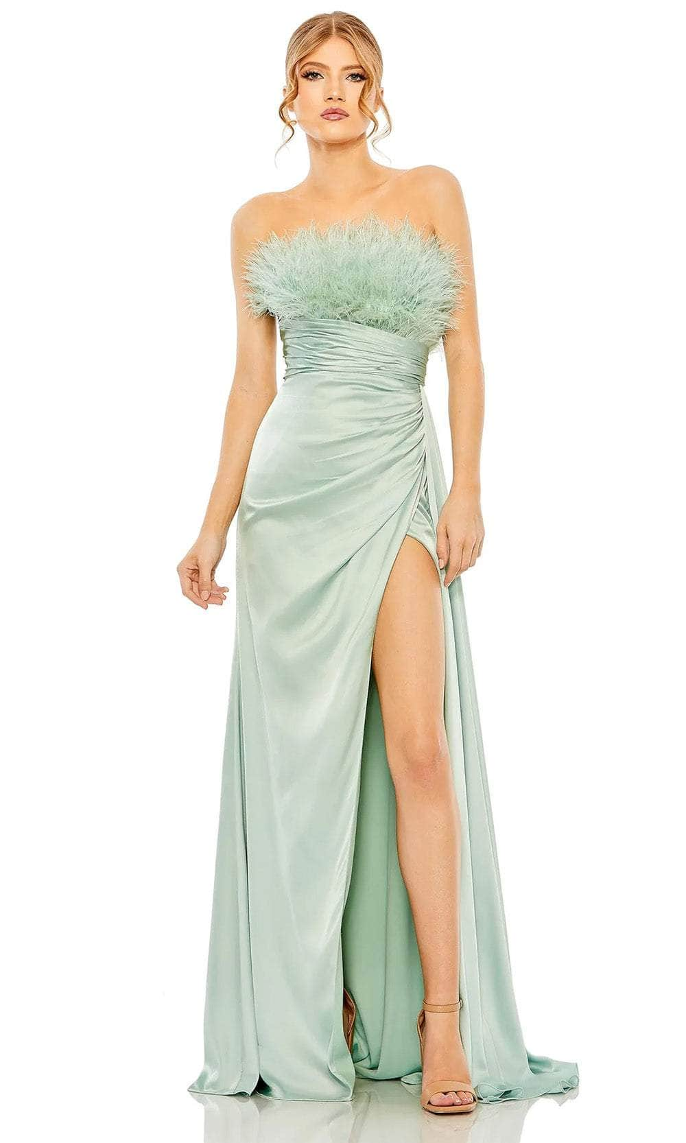 Image of Mac Duggal 11690 - Feather Neckline Ruched Prom Gown