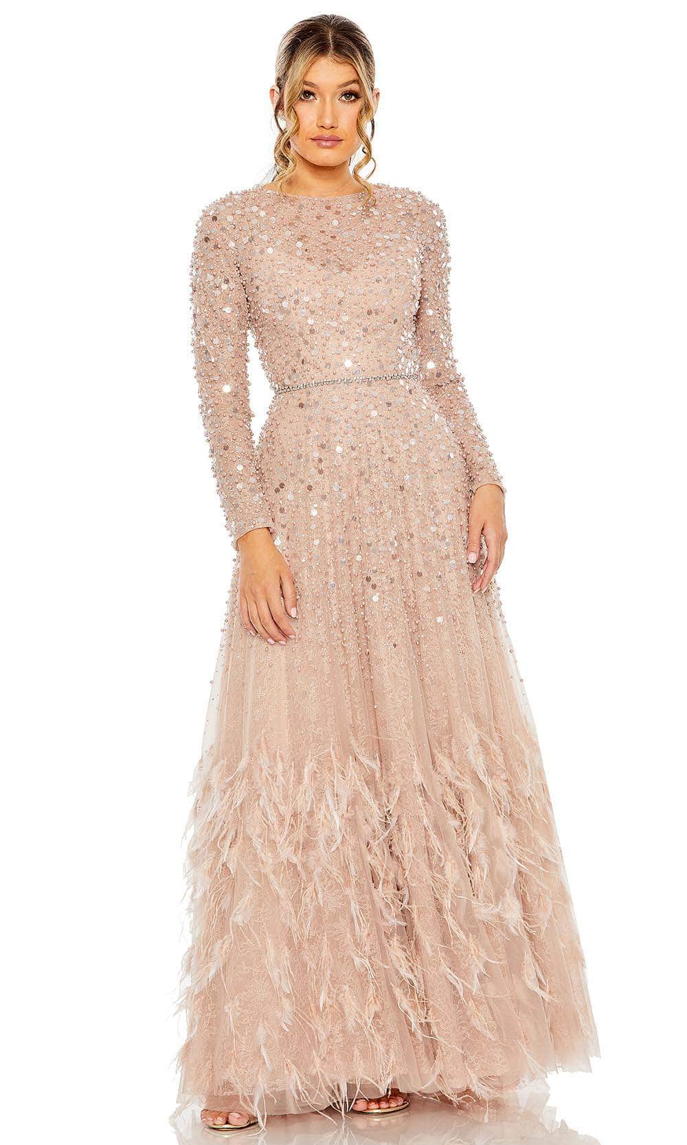 Image of Mac Duggal 11782 - Beaded Feather Fringed A-line Dress