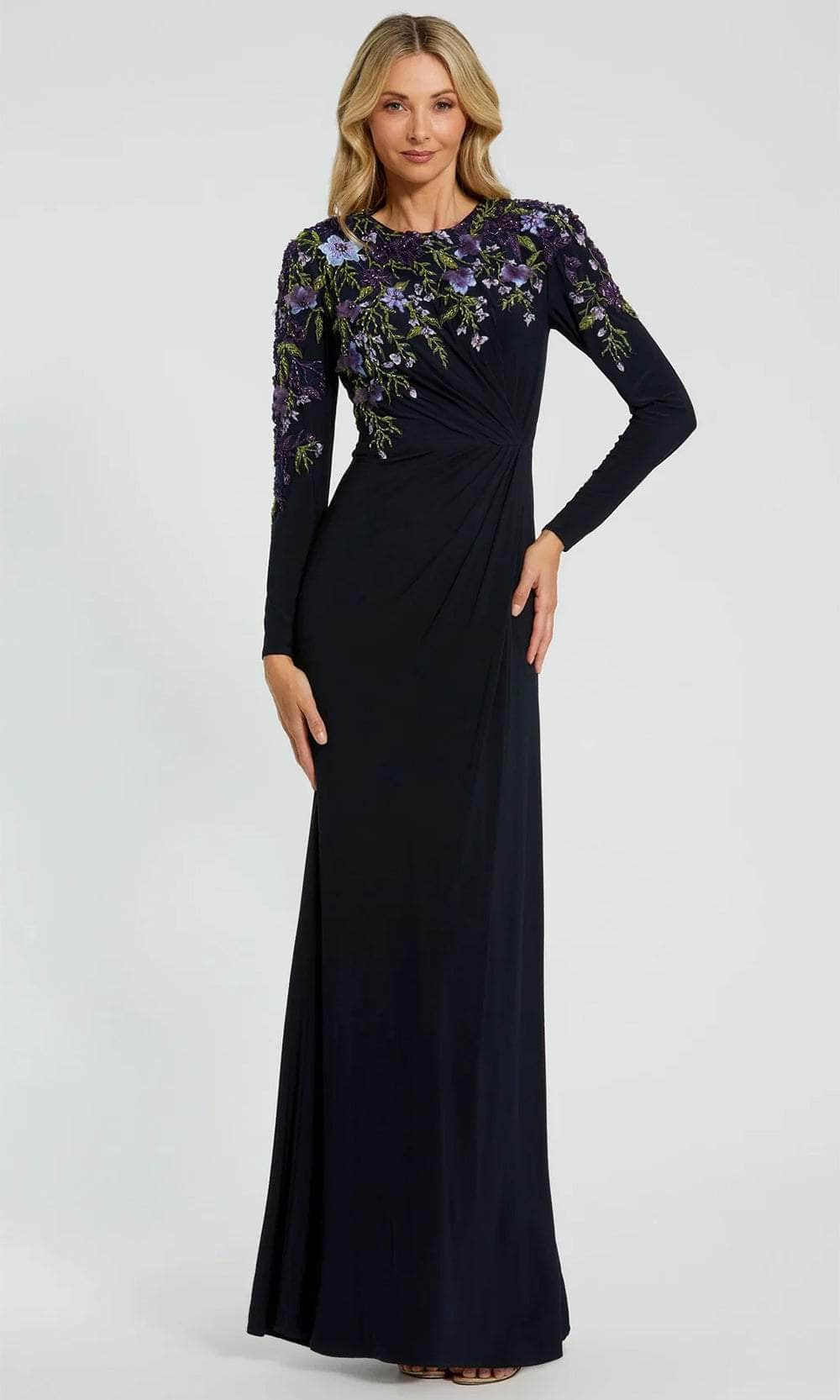 Image of Mac Duggal 11806 - Embroidered Floral High Heck Evening Gown