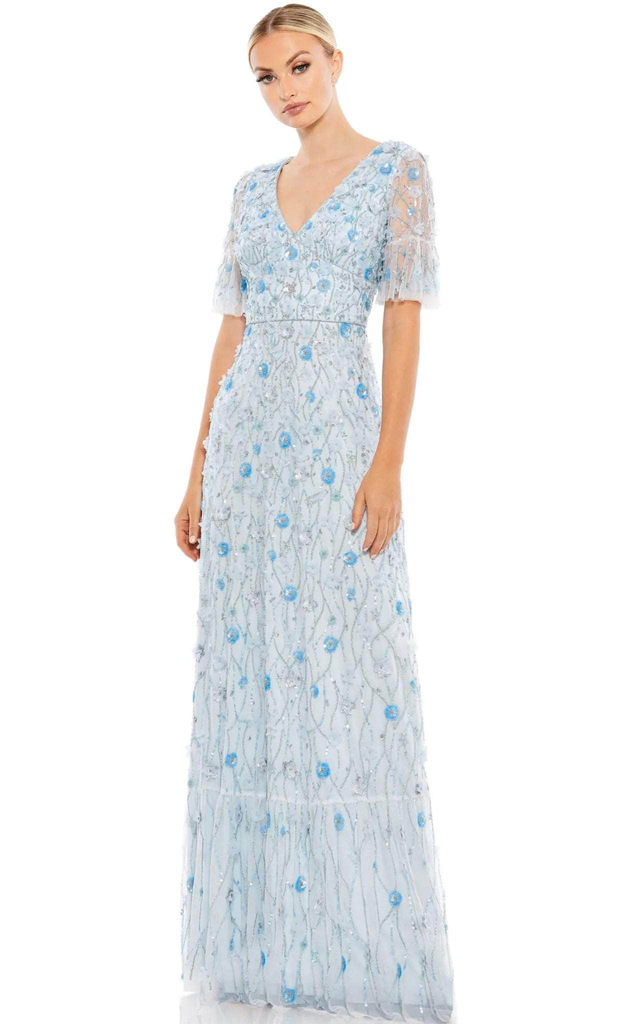 Image of Mac Duggal 35110 - Short Sleeve Floral Embellished Dress