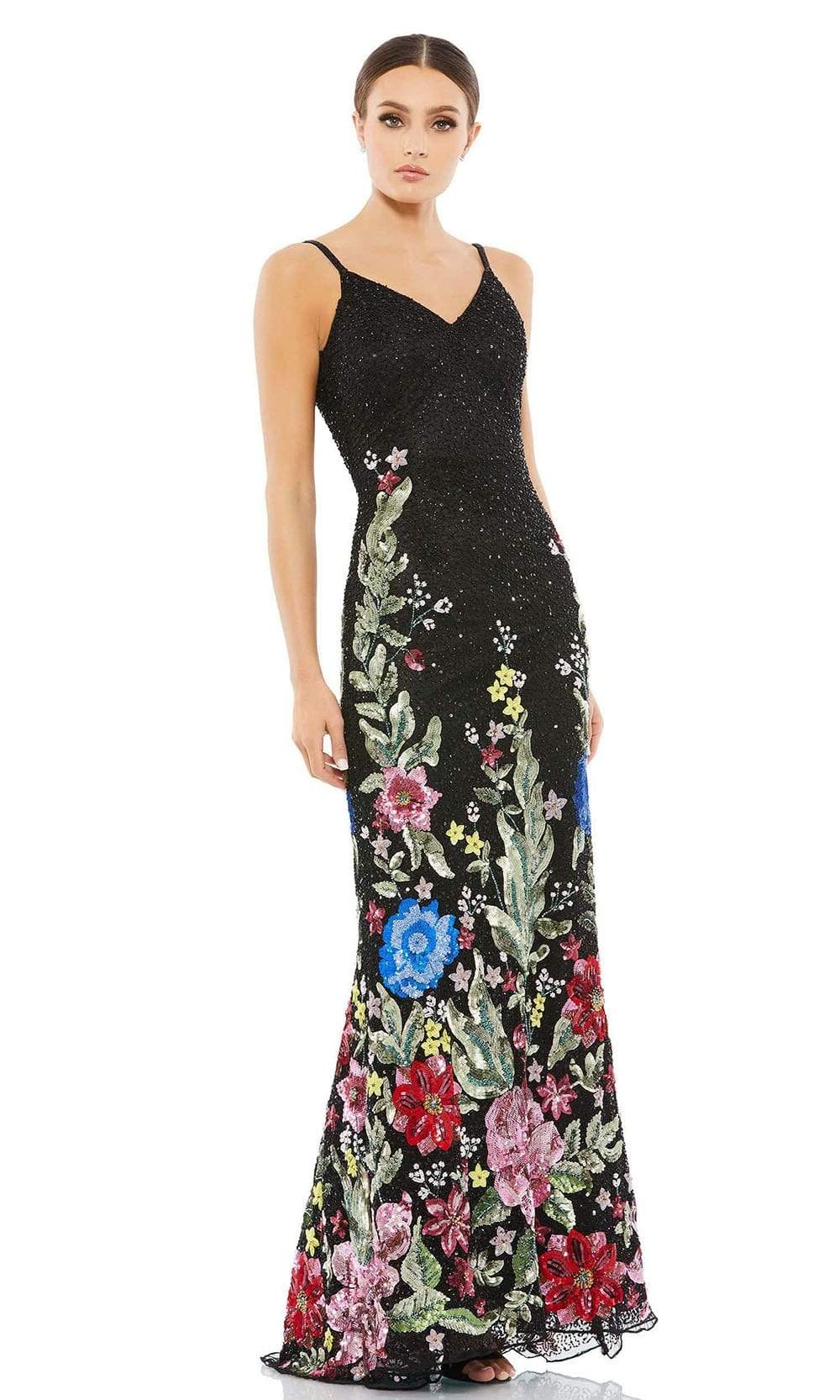 Image of Mac Duggal - 5475 V-Neck Floral Appliqued Dress