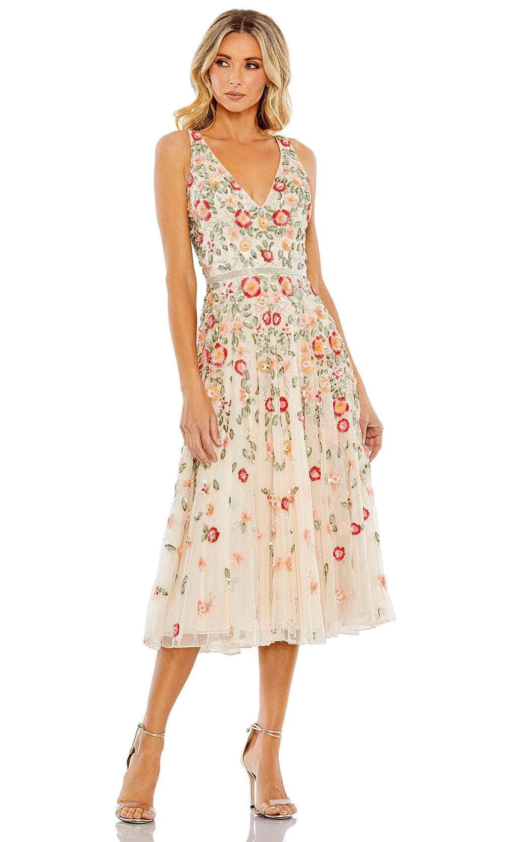 Image of Mac Duggal 5527 - V-Neck Floral Sequin Cocktail Dress
