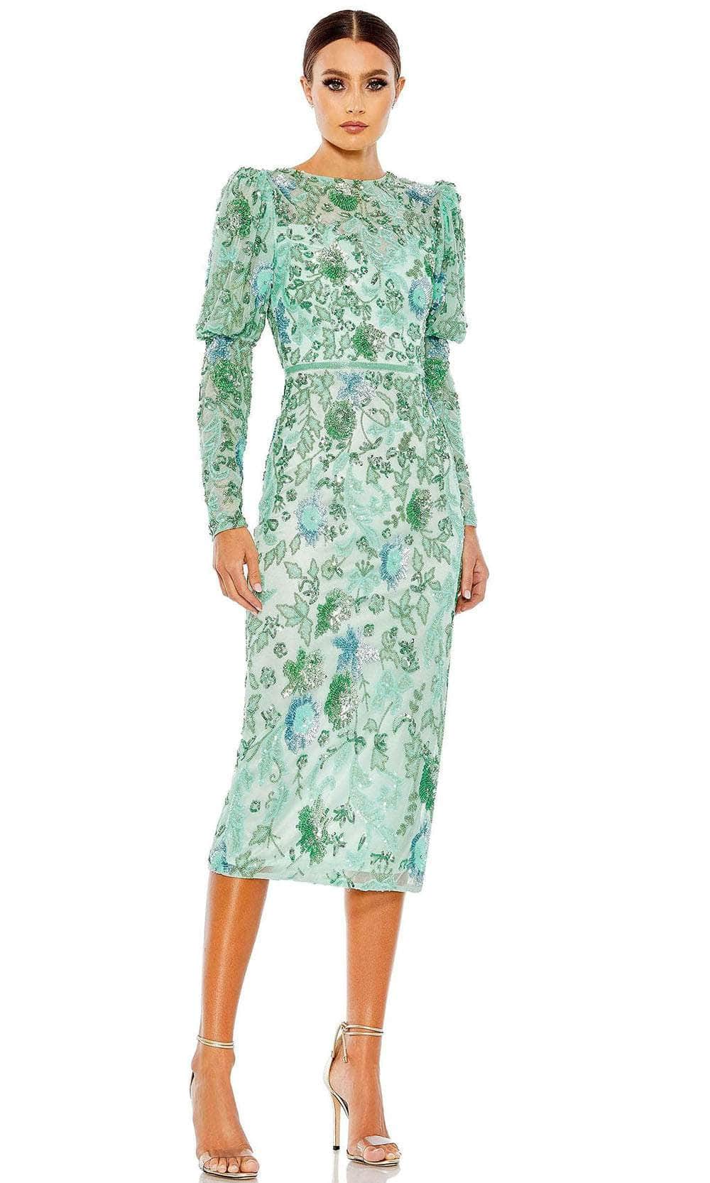 Image of Mac Duggal 5590 - Long Sleeved Tea Length Dress