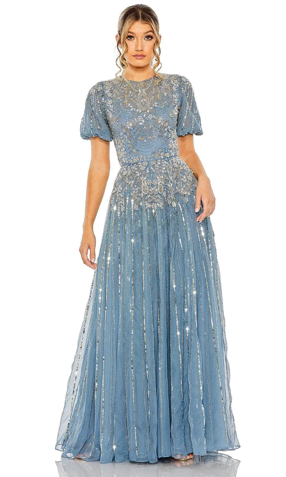 Image of Mac Duggal 5991 - Puff Sleeve Ornate Evening Gown