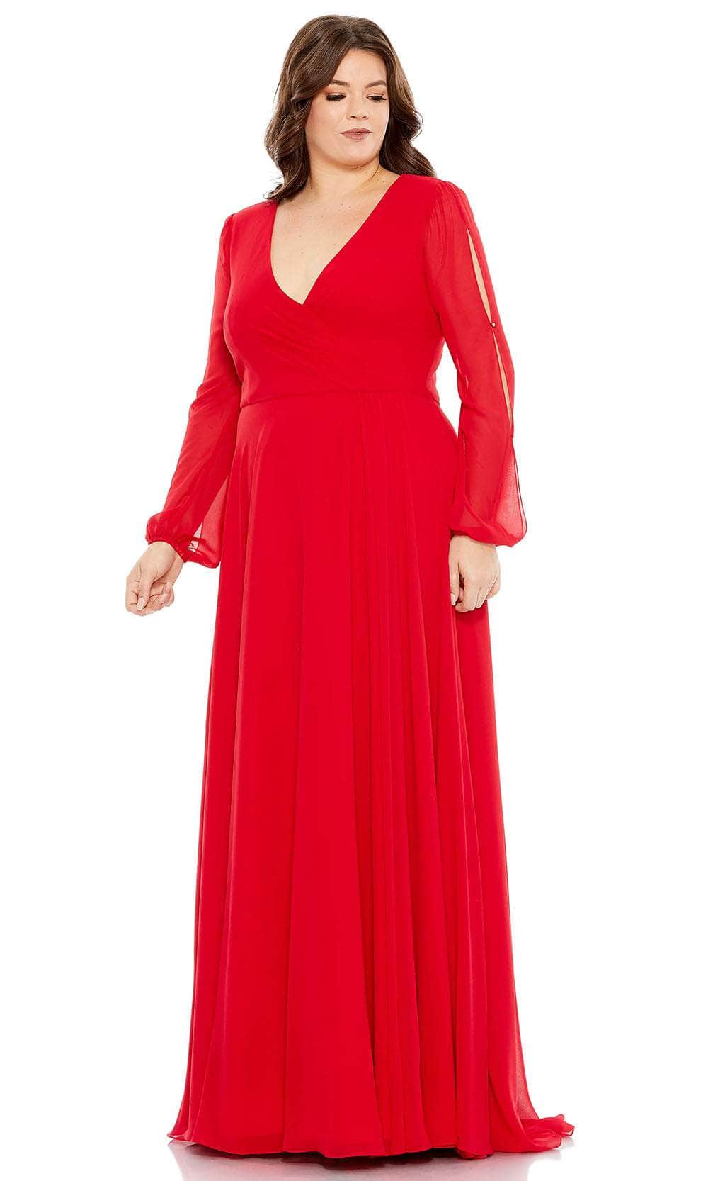 Image of Mac Duggal 67912 - Cut-Out Detailed Long Sleeve V-Neck Long Dress
