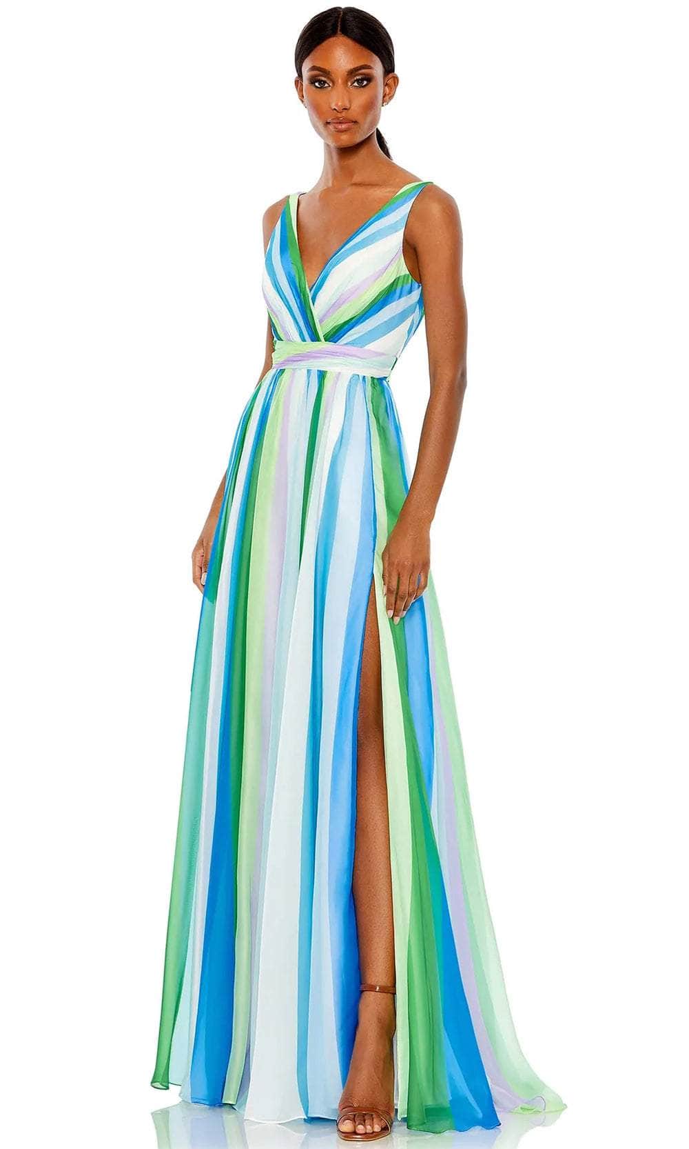 Image of Mac Duggal 68151 - Sleeveless Striped Prom Dress