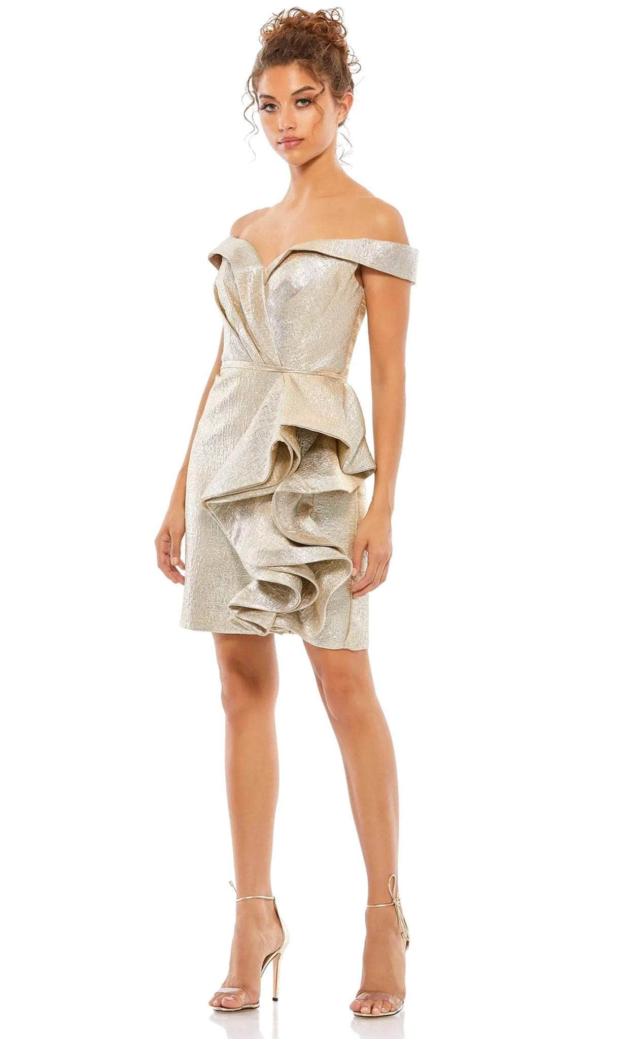 Image of Mac Duggal 68325 - Short Off Shoulder Metallic Dress