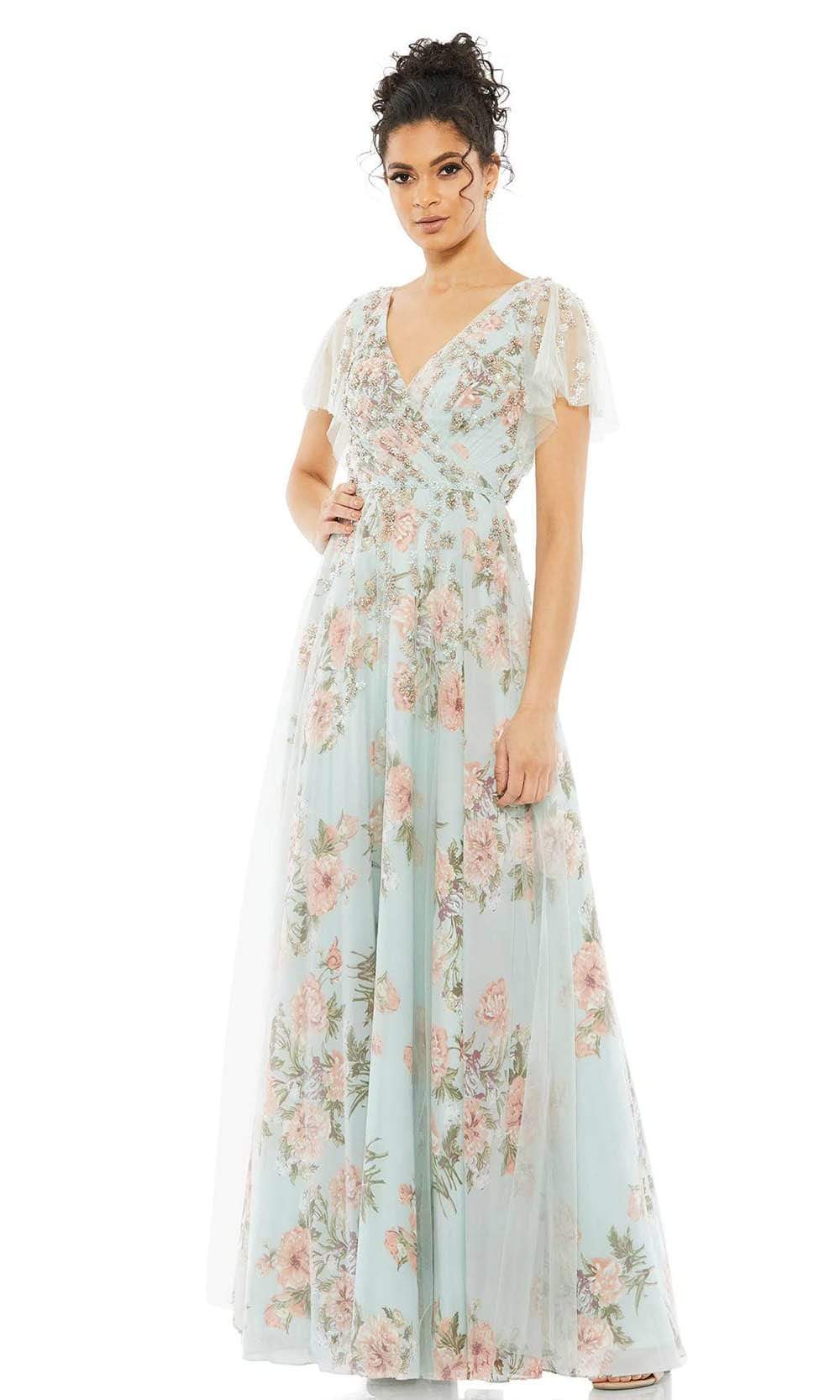Image of Mac Duggal - 70125 V-Neck Floral Beaded Dress