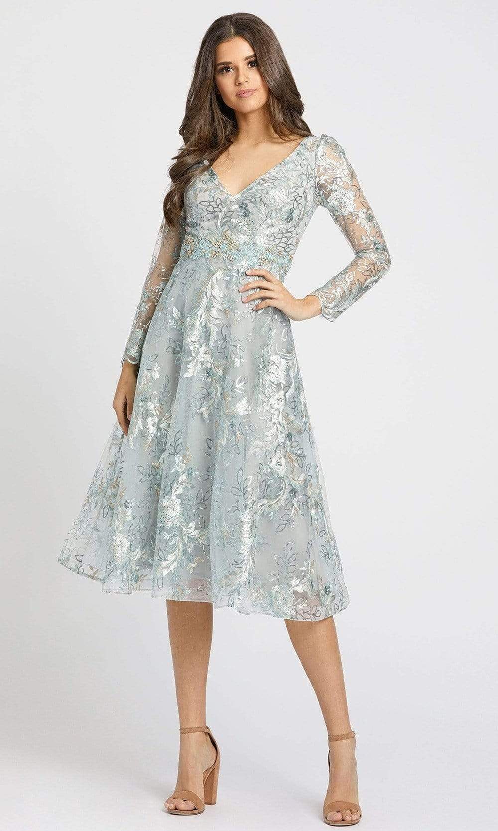 Image of Mac Duggal - 70230 Sequin Embellished Tea Length Dress