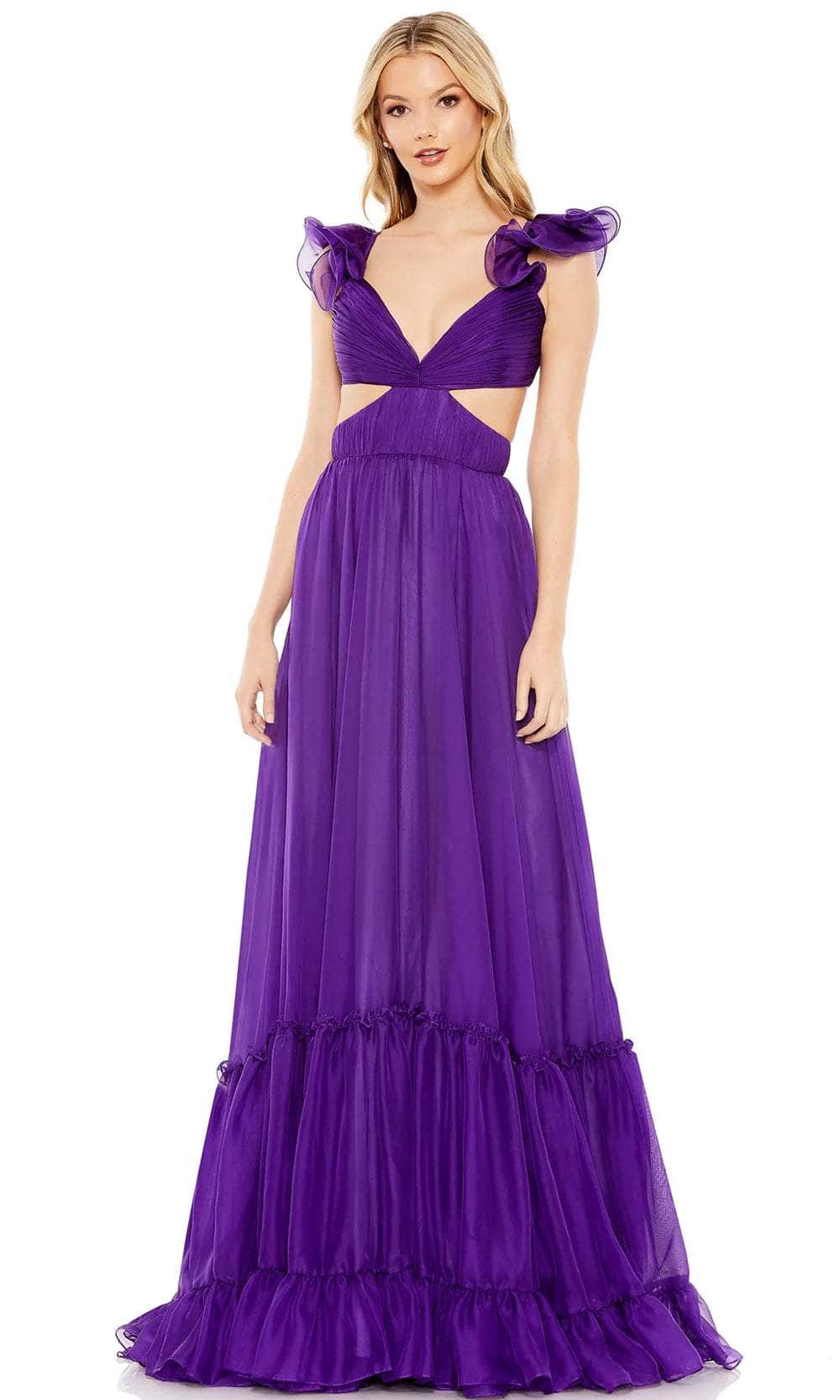 Image of Mac Duggal 70254 - Ruffled Cap Sleeve A-Line Prom Dress