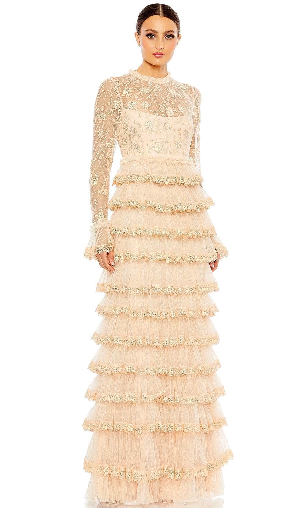 Image of Mac Duggal 8004 - Sheer Long Sleeve Column Prom Dress