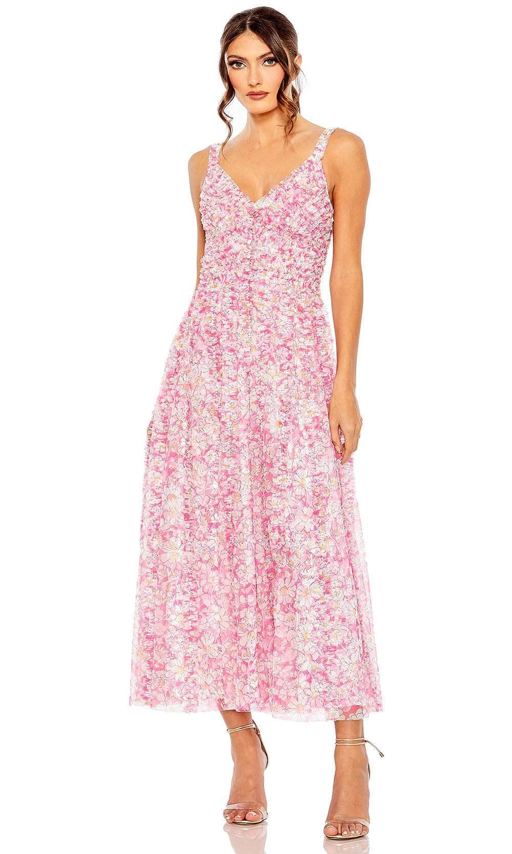 Image of Mac Duggal 8012 - V-Neck Floral A-line Long Dress