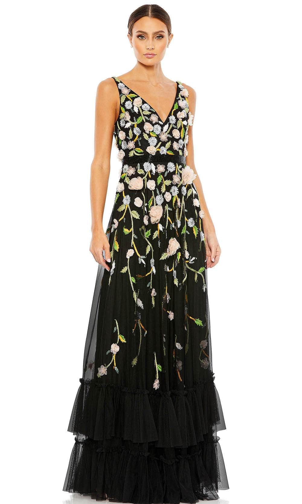 Image of Mac Duggal 9171 - Floral Applique A-Line Evening Gown