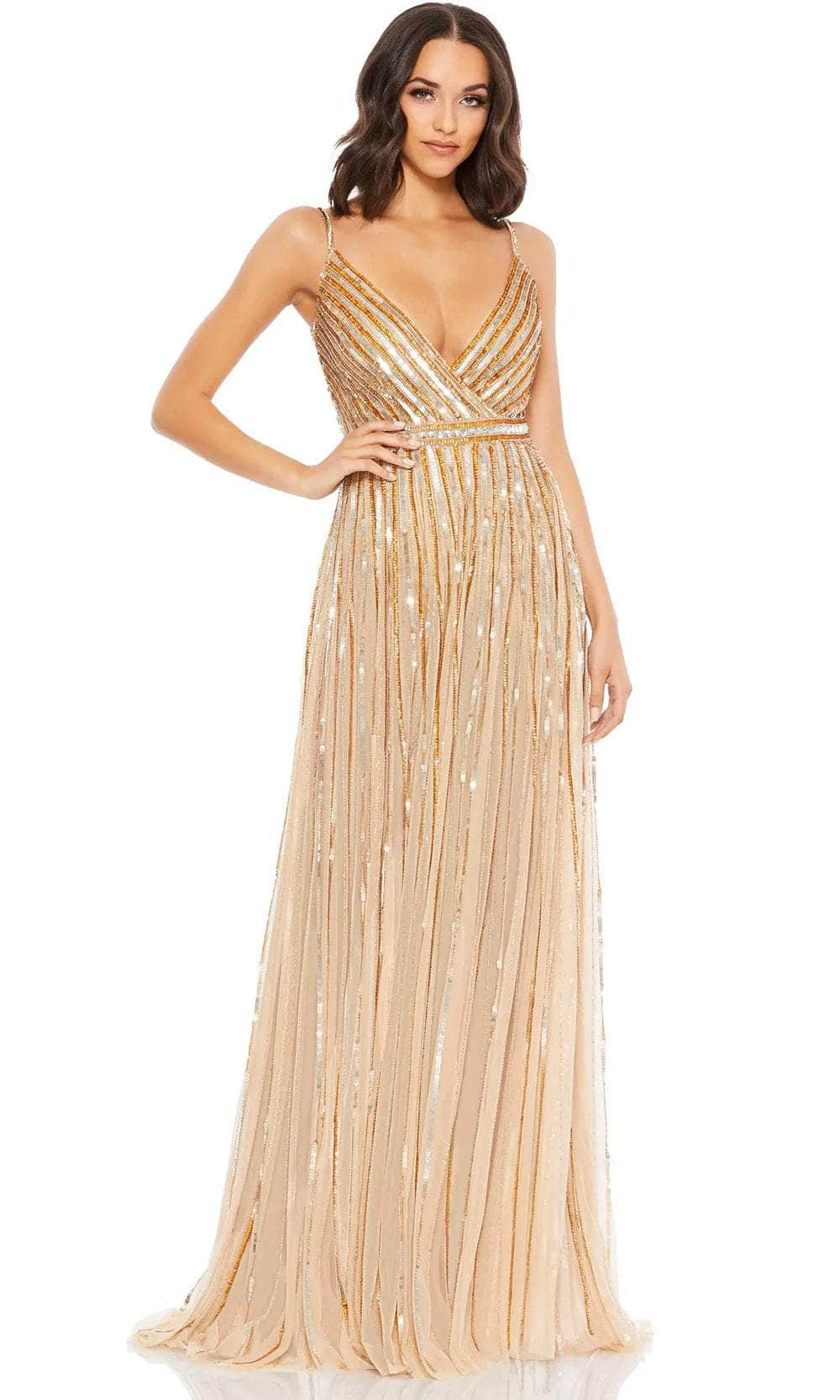 Image of Mac Duggal 93801 - Sequined V-Neck Evening Dress