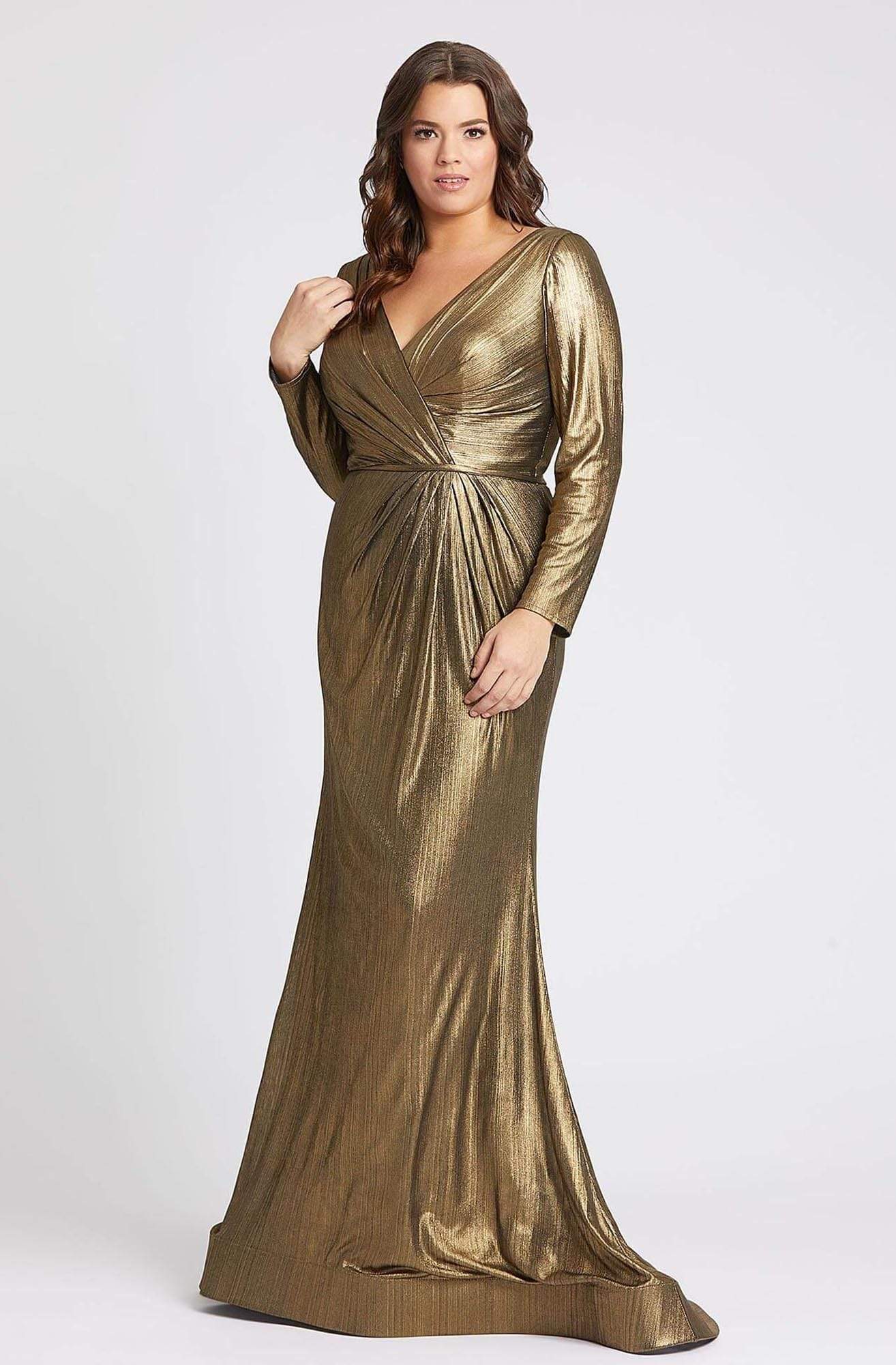 Image of Mac Duggal Fabulouss - 49073F Long Sleeves Golden Long Dress