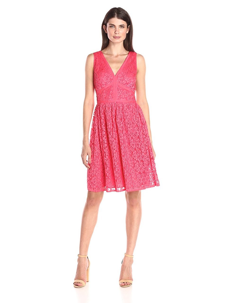 Image of Maggy London - G2521M Pleated Floral Lace Dress