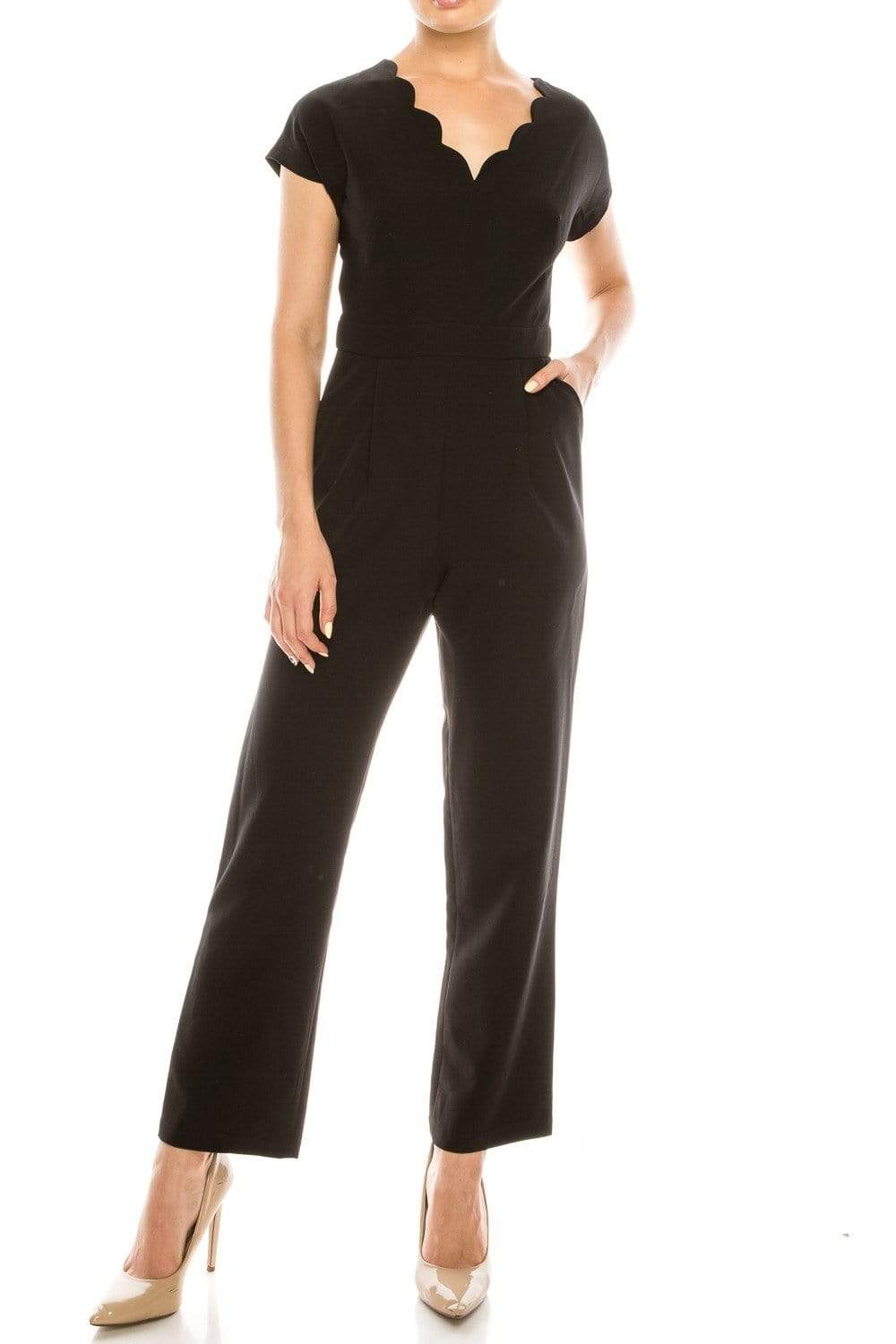 Image of Maggy London - G3823M Scalloped V-Neck Jumpsuit