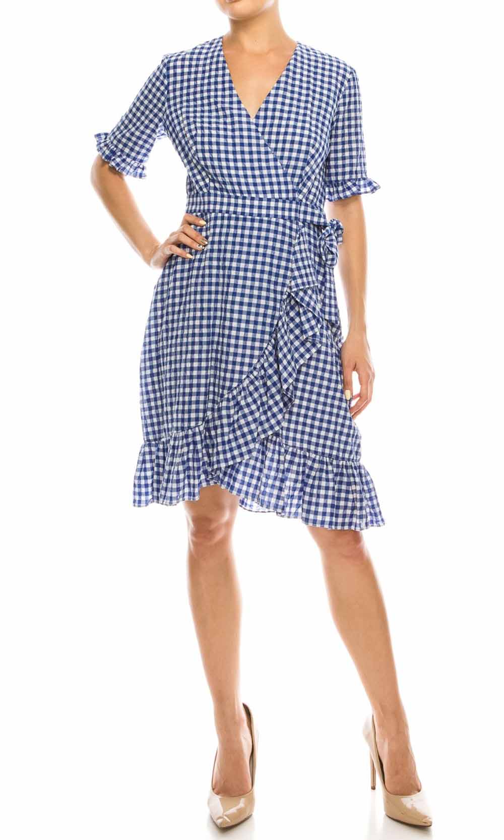 Image of Maggy London - G3958M Gingham Print Ruffle Trimmed Dress