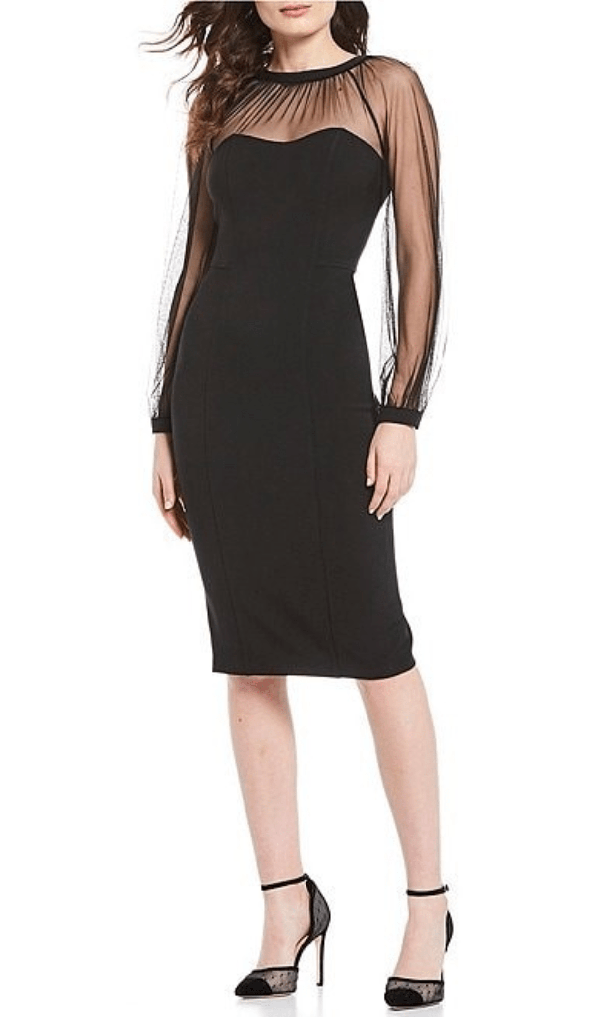 Image of Maggy London G4507M - Illusion Sleeve Midi Dress