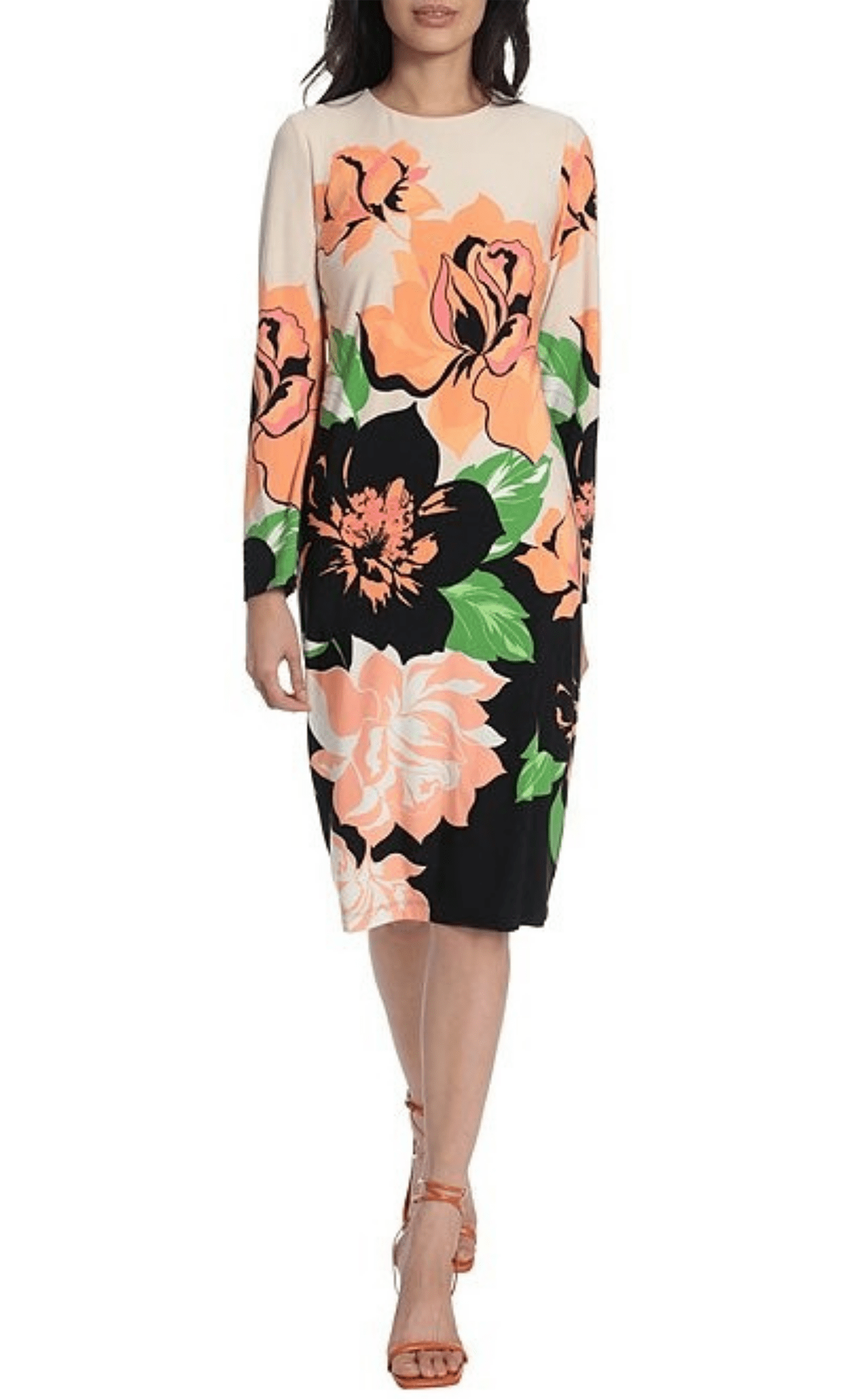 Image of Maggy London G5142M - Floral Long Sleeve Cocktail Dress