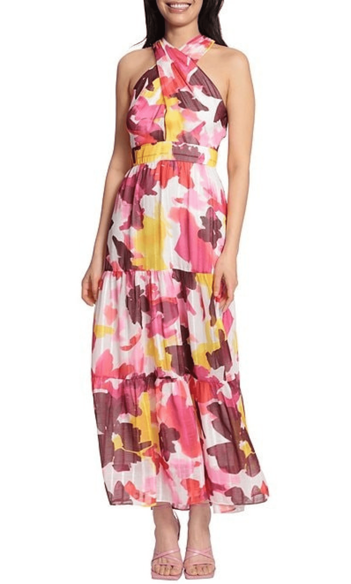 Image of Maggy London G5234M - Printed Crisscross Halter Maxi Dress