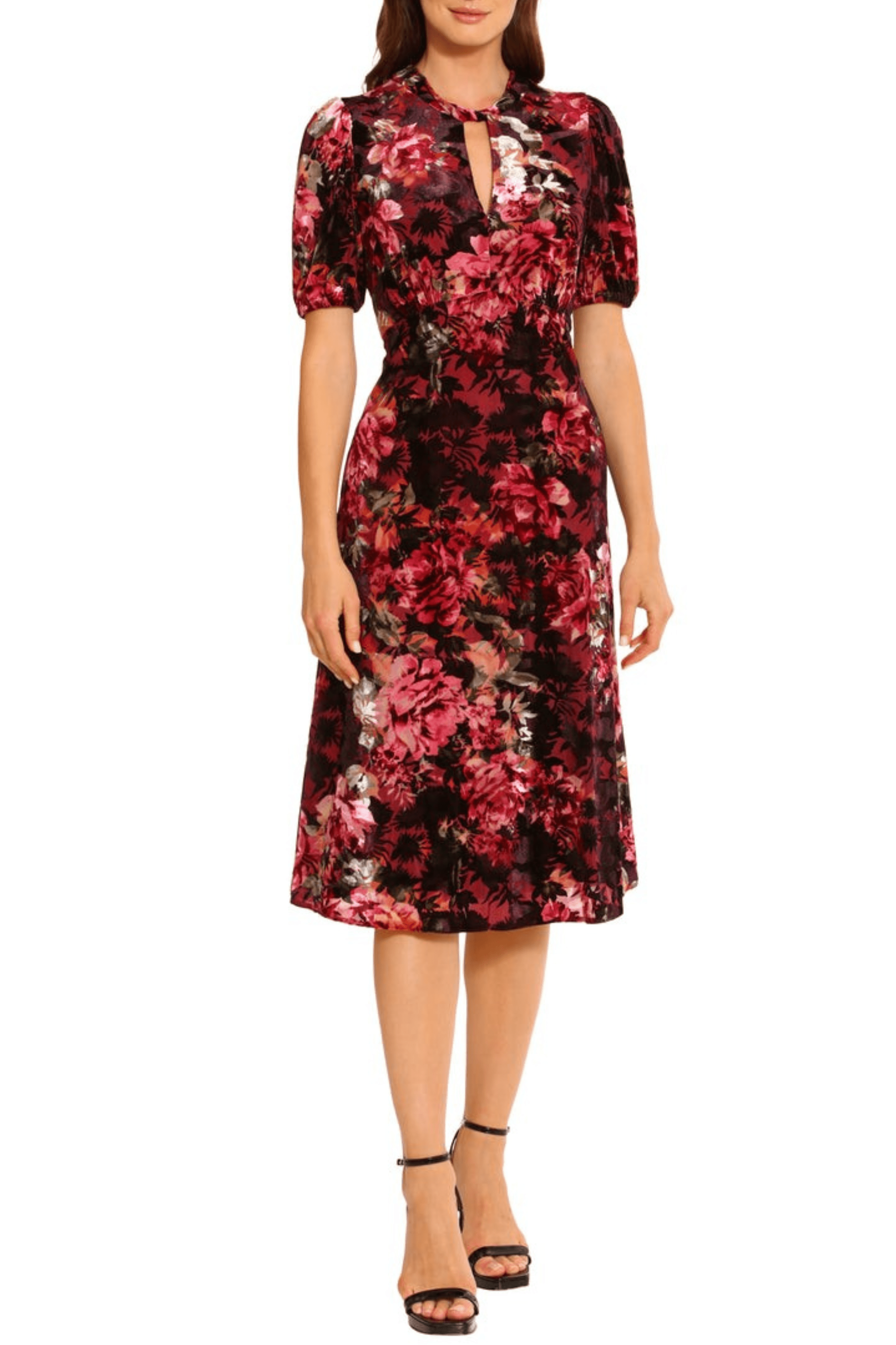 Image of Maggy London G5393M - Puff Sleeve Floral Print Evening Dress