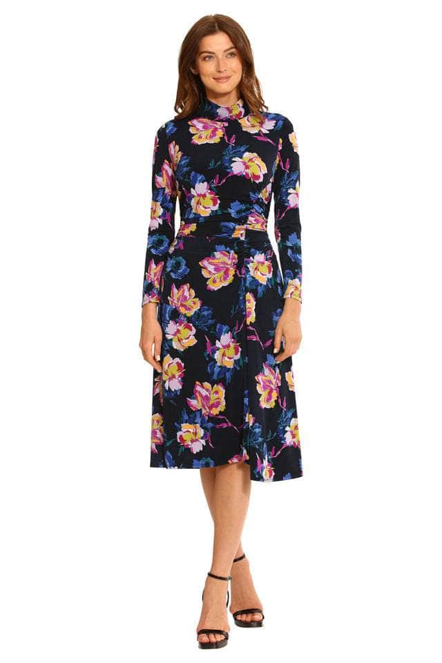 Image of Maggy London G5915M - Floral Print High Neck Casual Dress