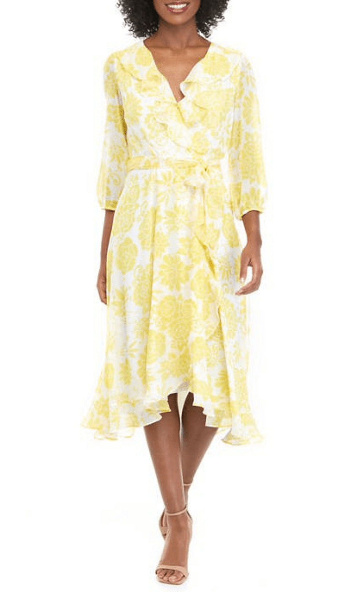 Image of Maison Tara 58399MA - Ruffled V-Neck Floral Cocktail Dress