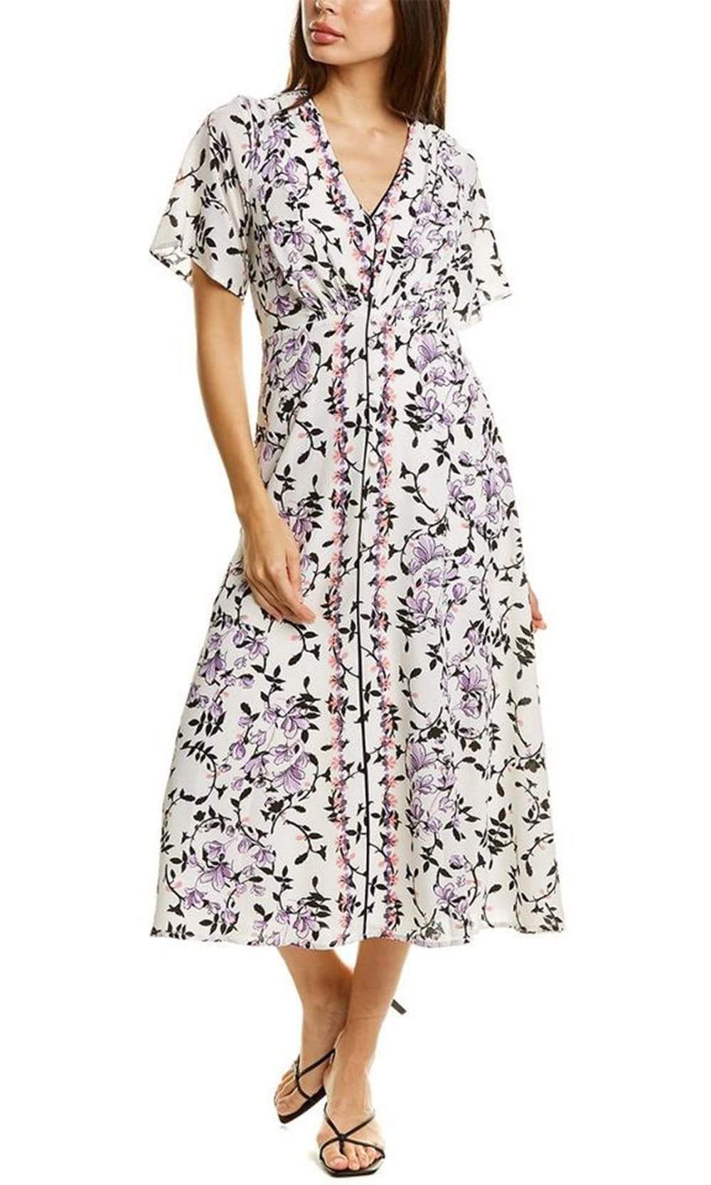 Image of Maison Tara - 91062M Floral Print Buttoned A-Line Dress