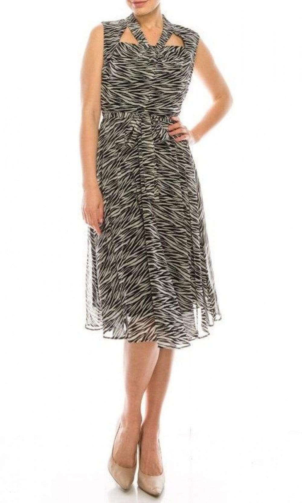 Image of Maison Tara - 91087M Knee Length Cutout Ornate Zebra Print Dress