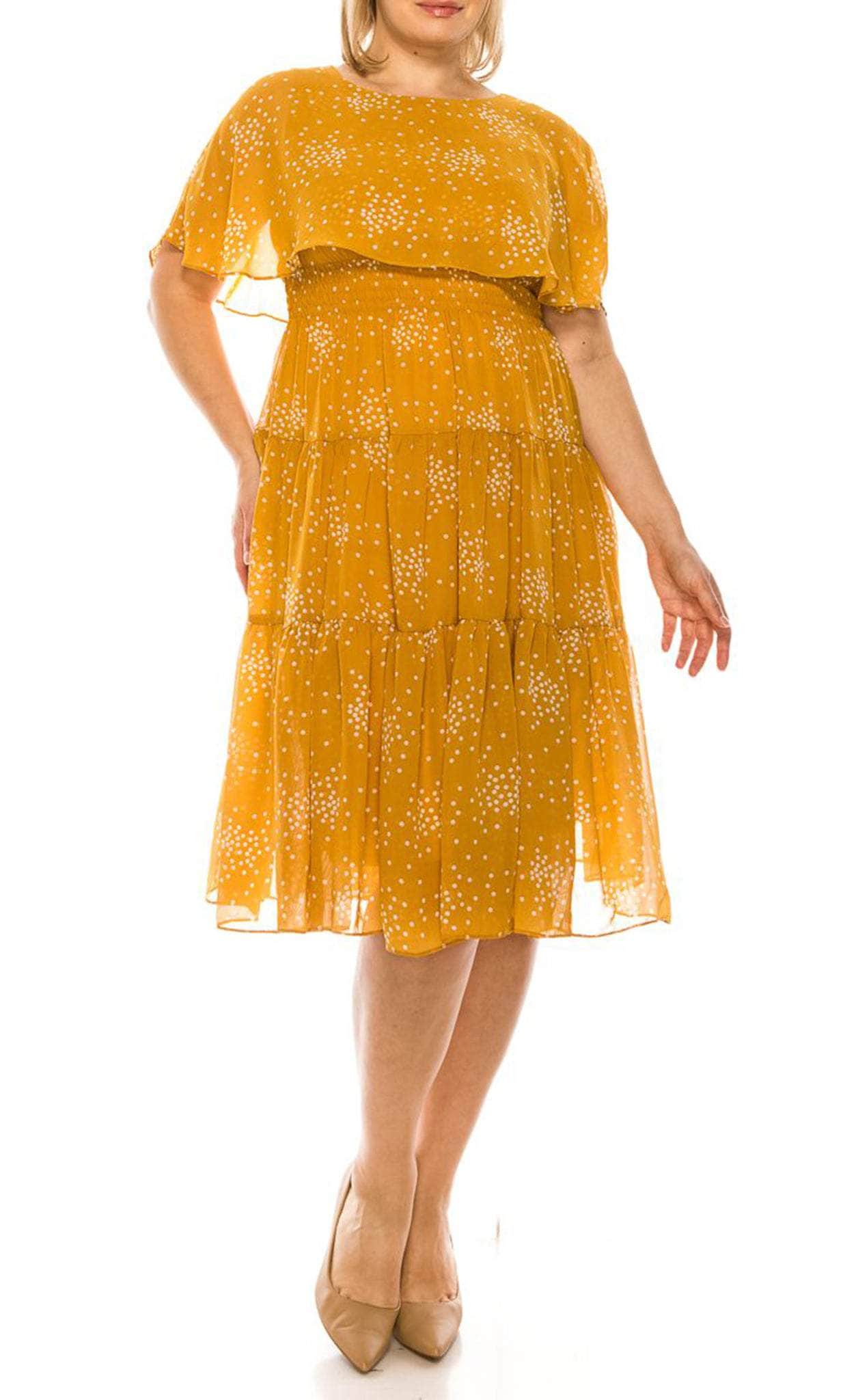 Image of Maison Tara 91456M - Cape Sleeve Dot Print Cocktail Dress